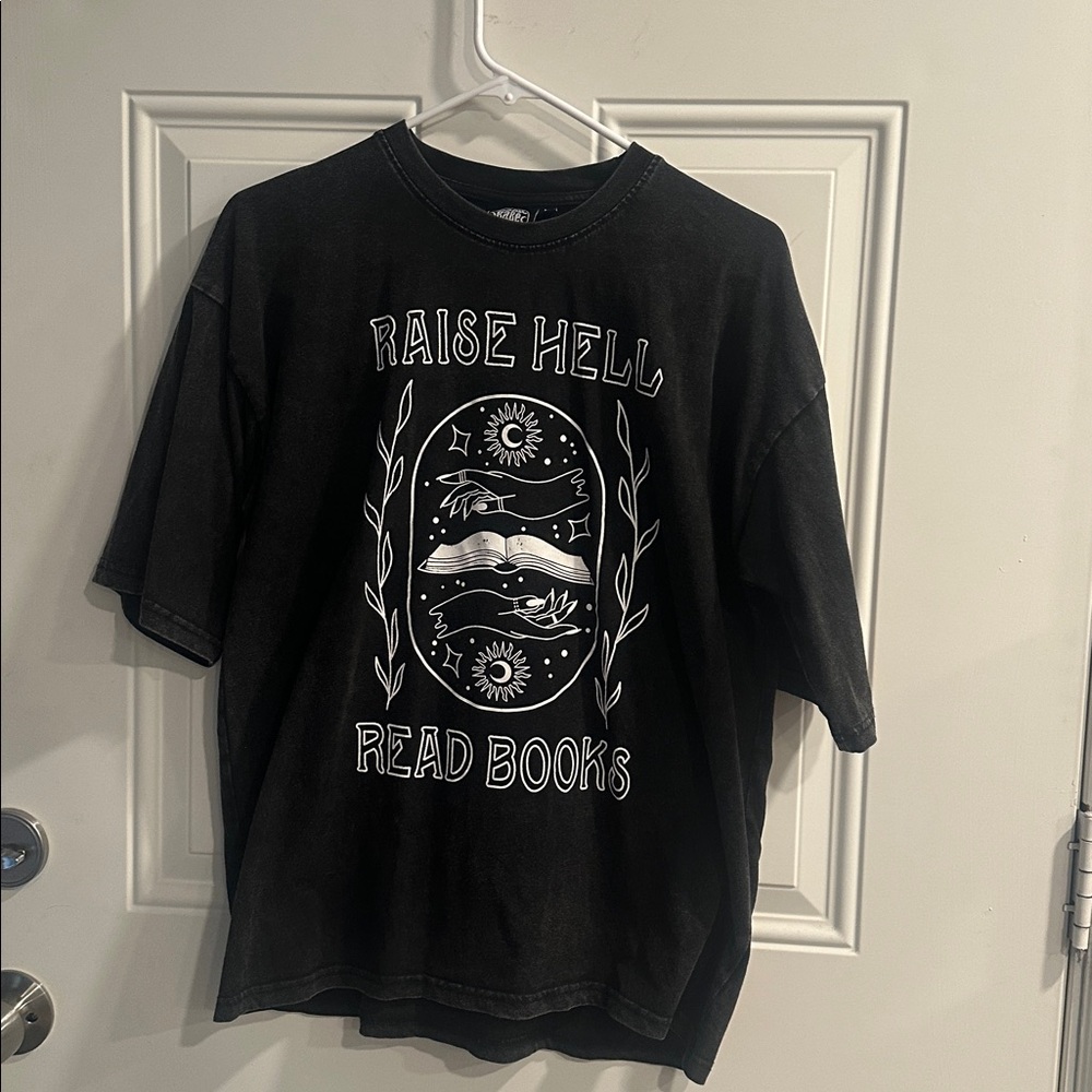 Raise Hell Read Books Graphic Tee - Black & White book babe designs medium